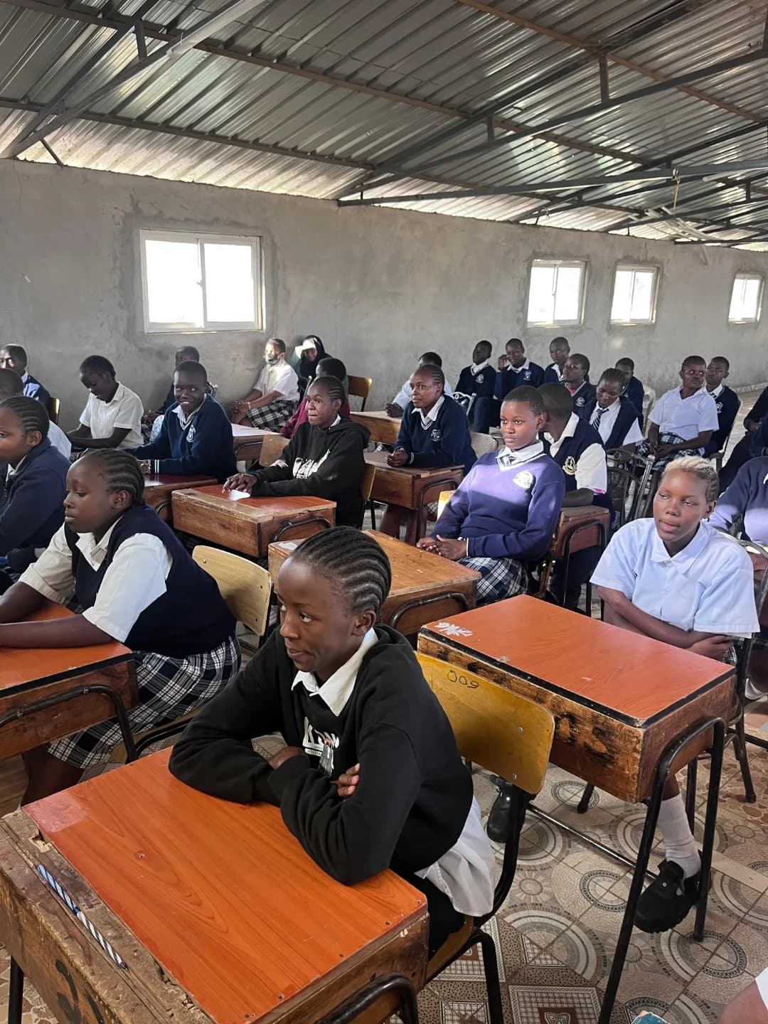 A student back in class after returning to school